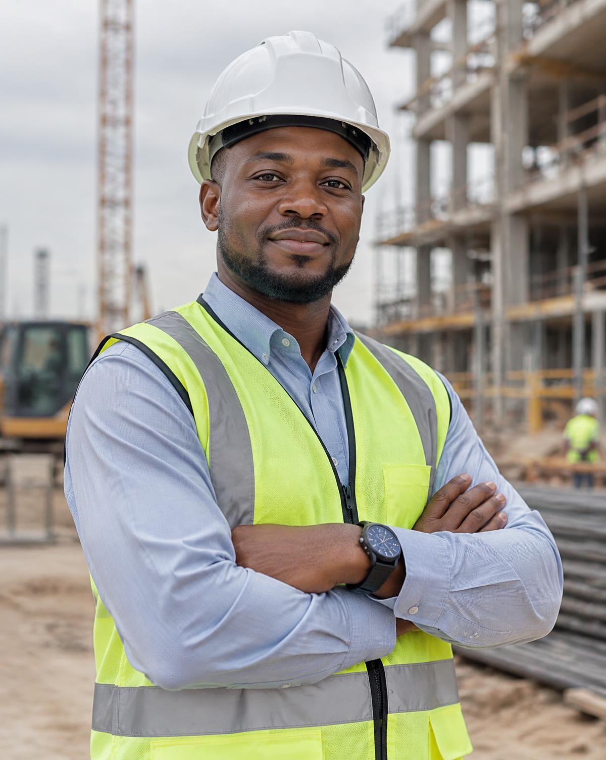 Civil engineer in hard hat and safety vest on site