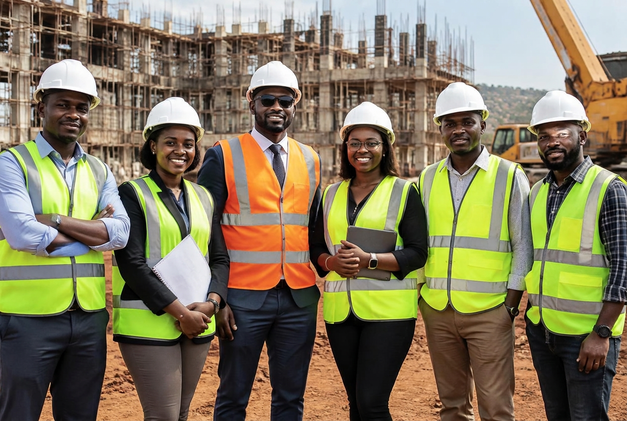 PL Structural engineering team on a construction site in Uganda
